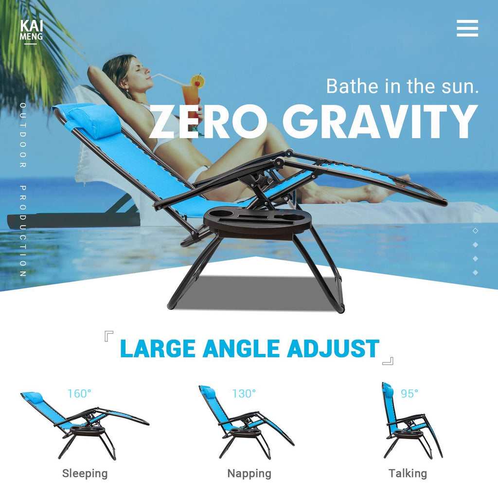 Blue Set of 2 Adjustable Folding Lounge Chair with Pillows and Cup Holders O3092