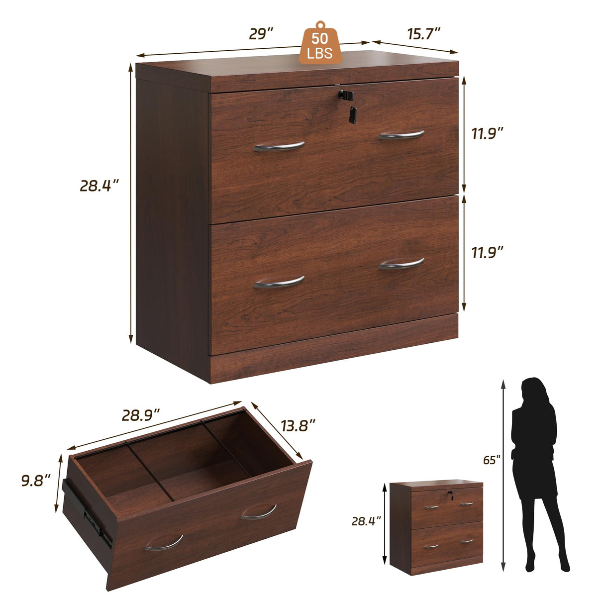 2 Drawer Wood File Cabinet with Lock C93732