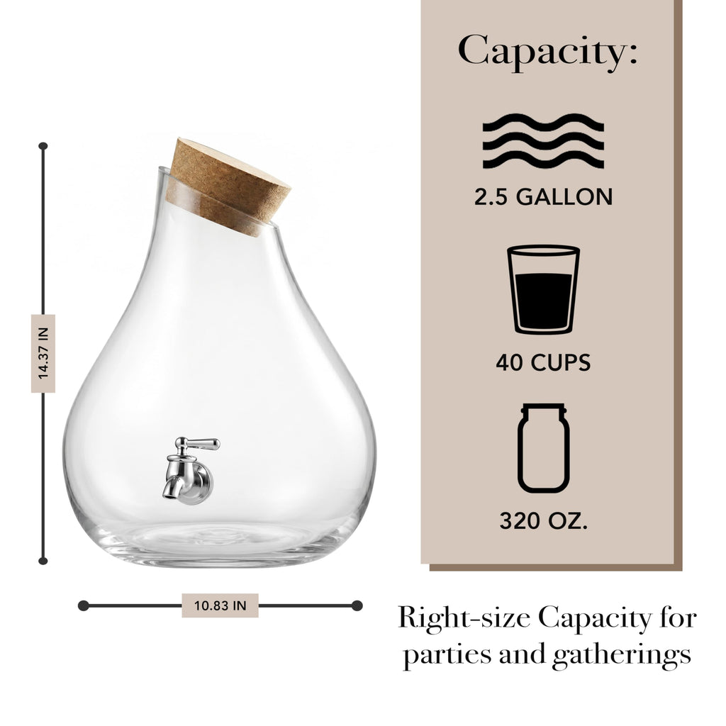 Glass Beverage Dispenser with Cork Lid and Stand 2.5 Gal V35709