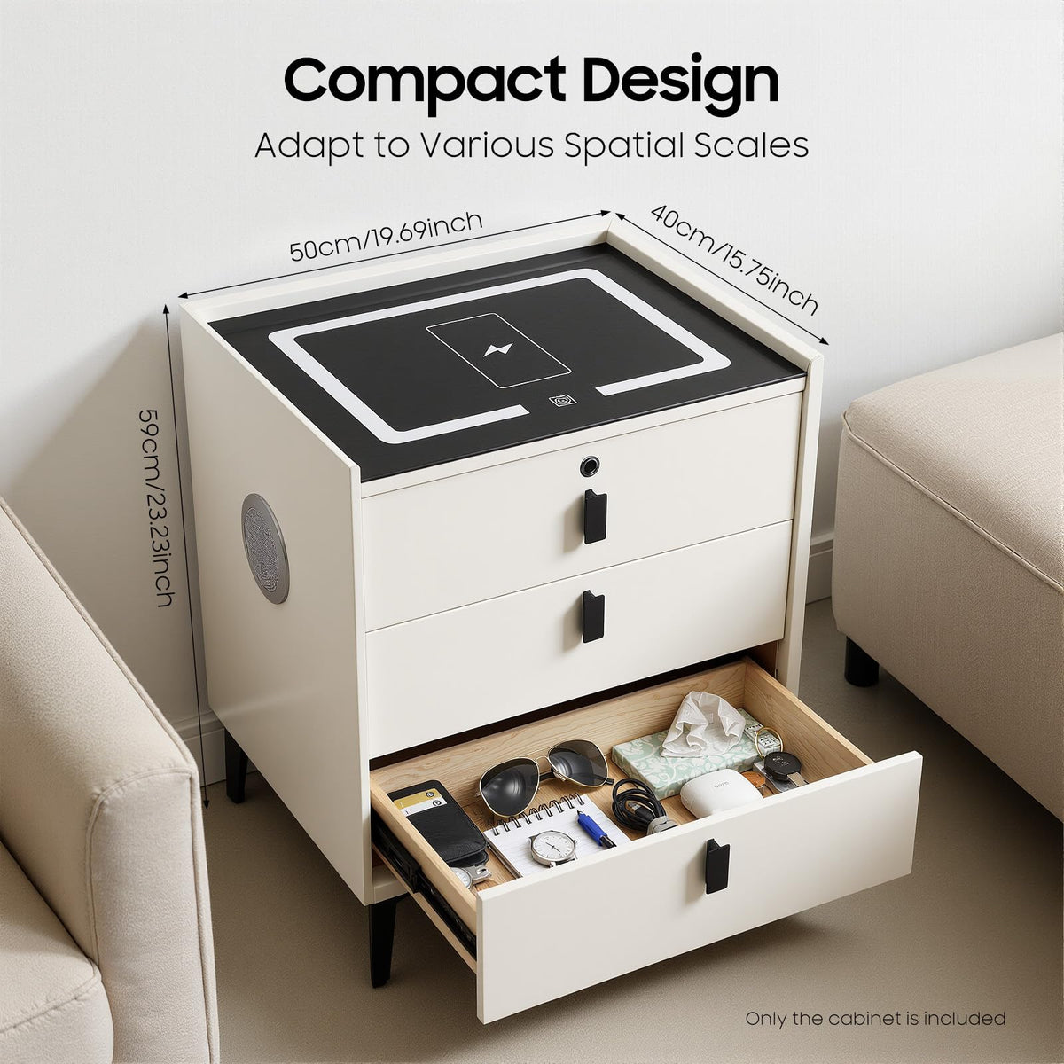 3 Drawer Smart Nightstand with Bluetooth Speaker USB Charging T5477