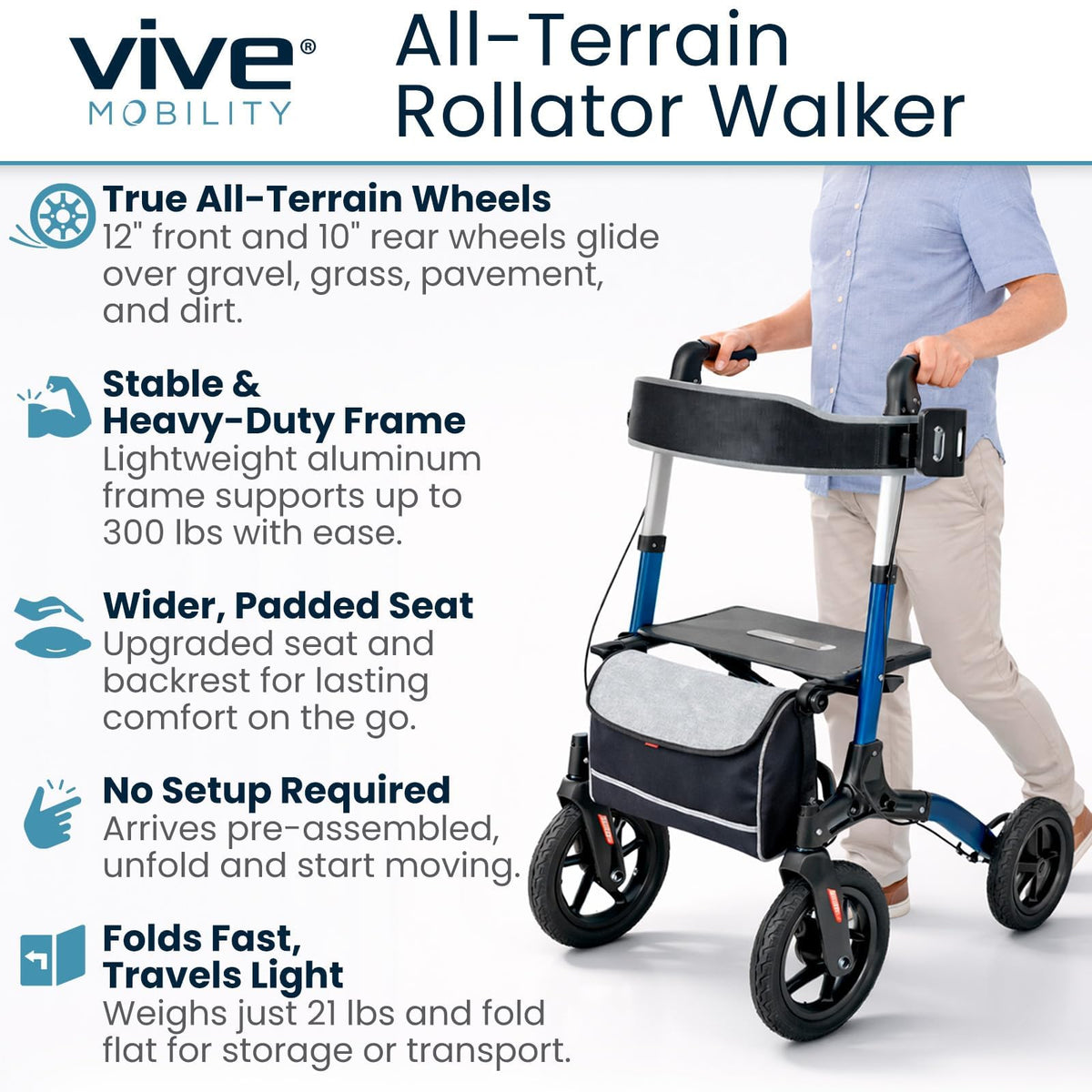 All-Terrain Rollator Walker with 12” Pneumatic Wheels U4610