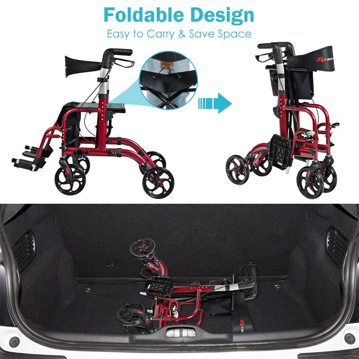 2 in 1 Folding Rollator Walker with Seat S70332