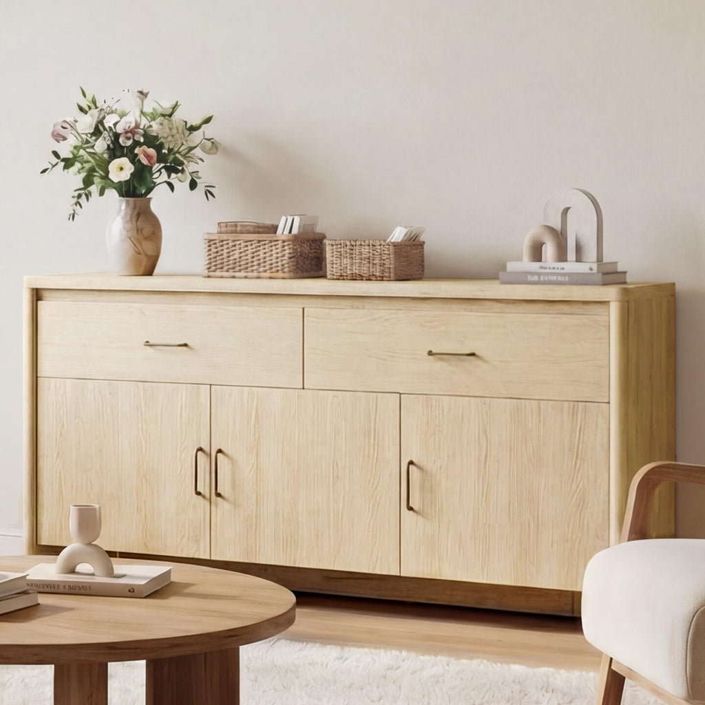 59" Wood Sideboard Buffet Cabinet with Adjustable Shelves & Drawers J2728