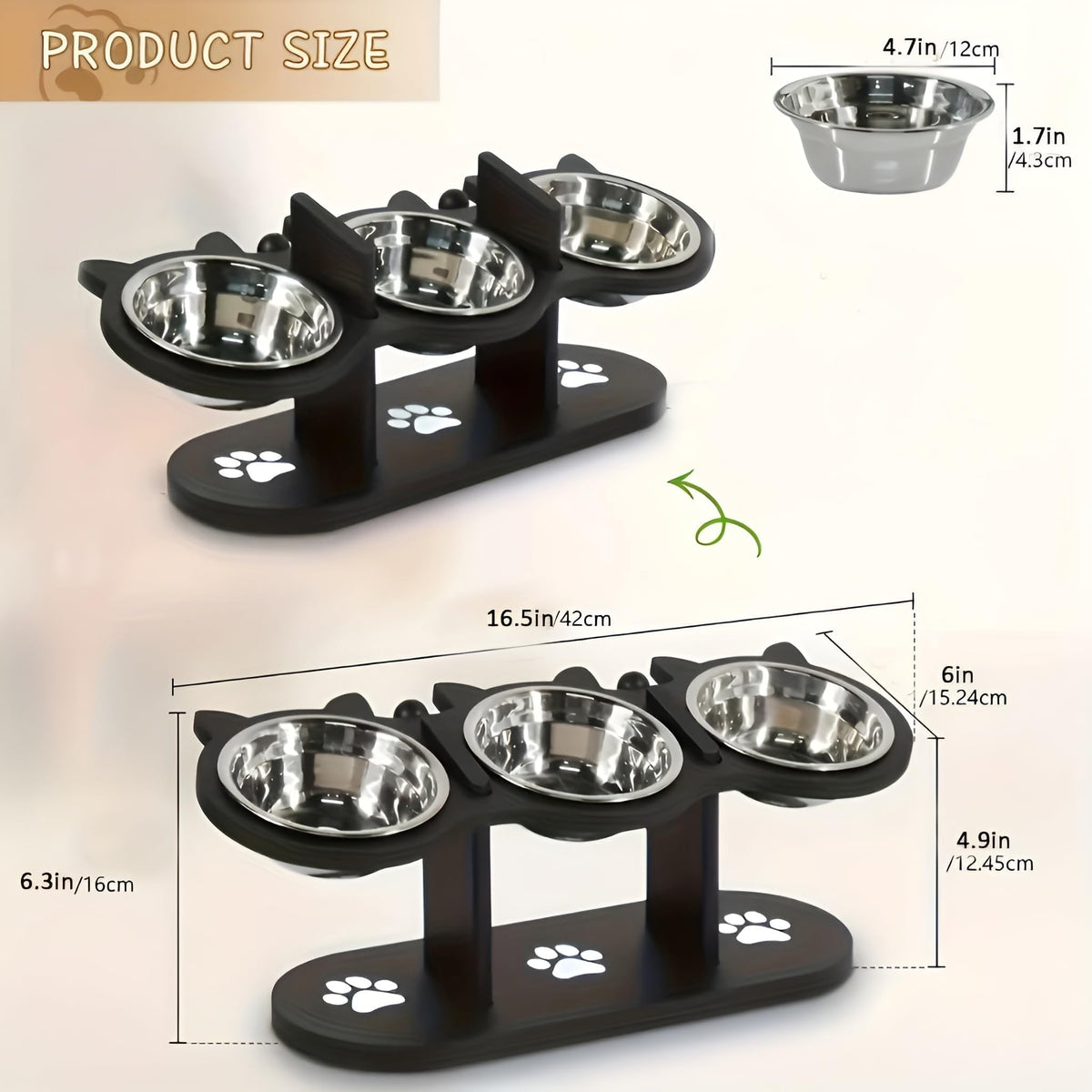 Raised Cat Bowls with 3 Stainless Steel Bowls D268