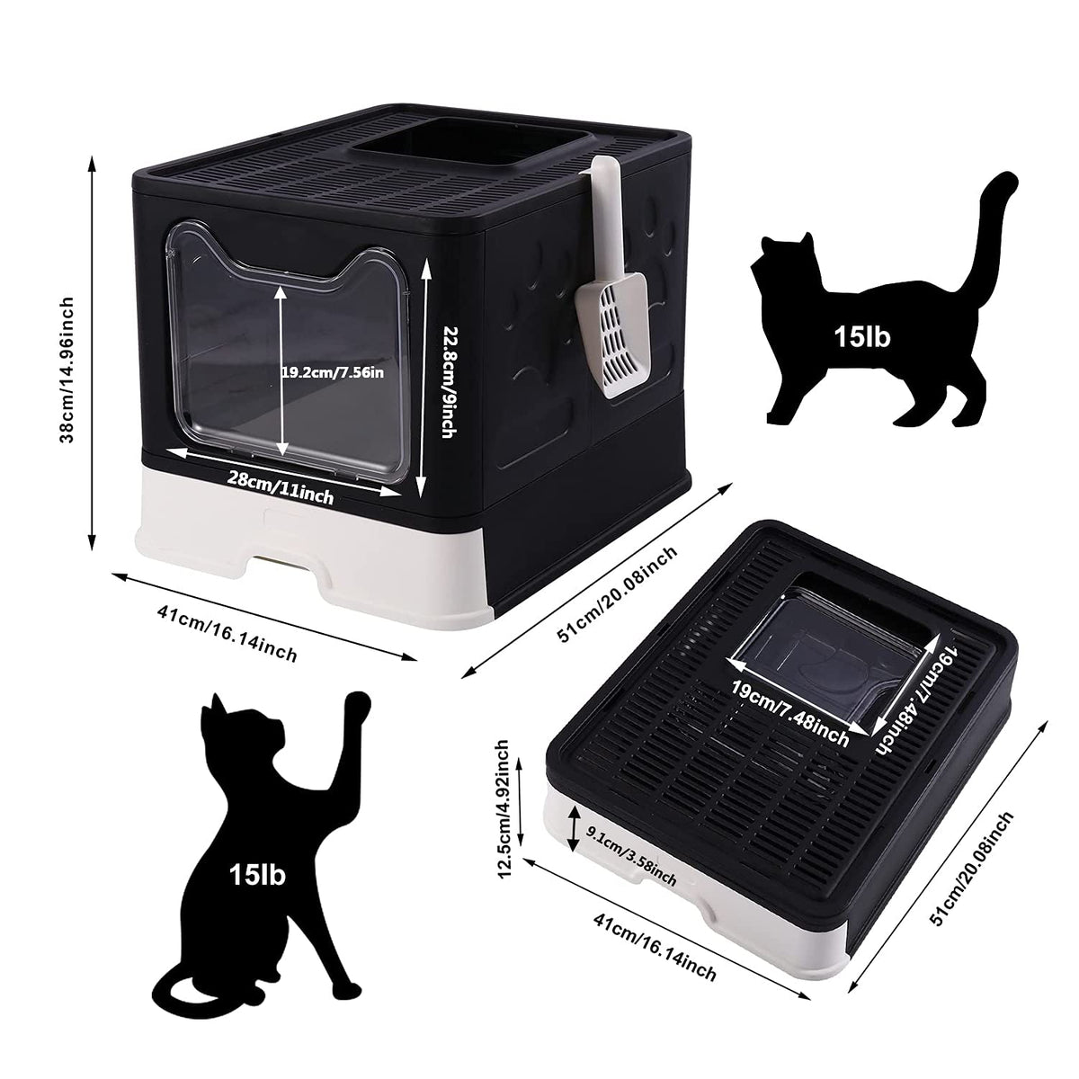Foldable Large Cat Litter Box with Lid E746086