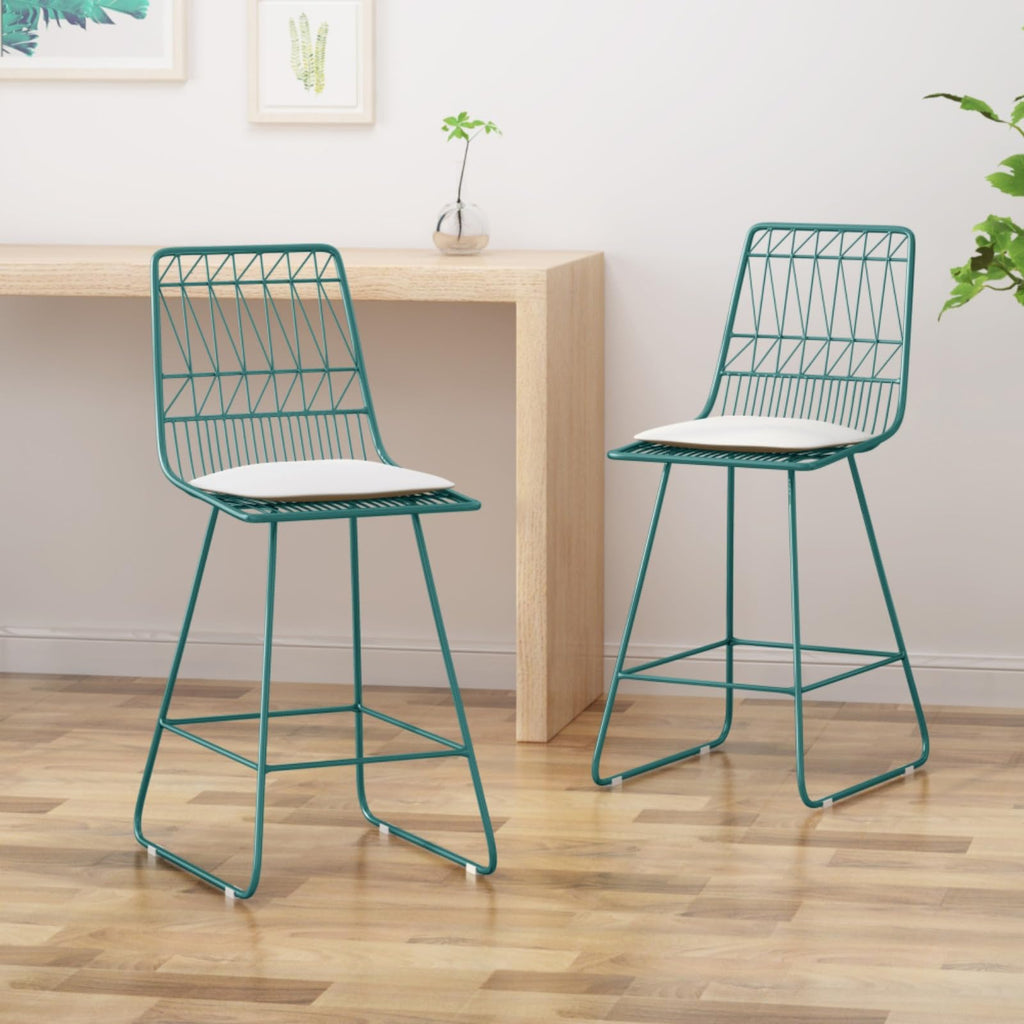 Teal Iron Patio Bar Stools with Cushion, Set of 2 G853981