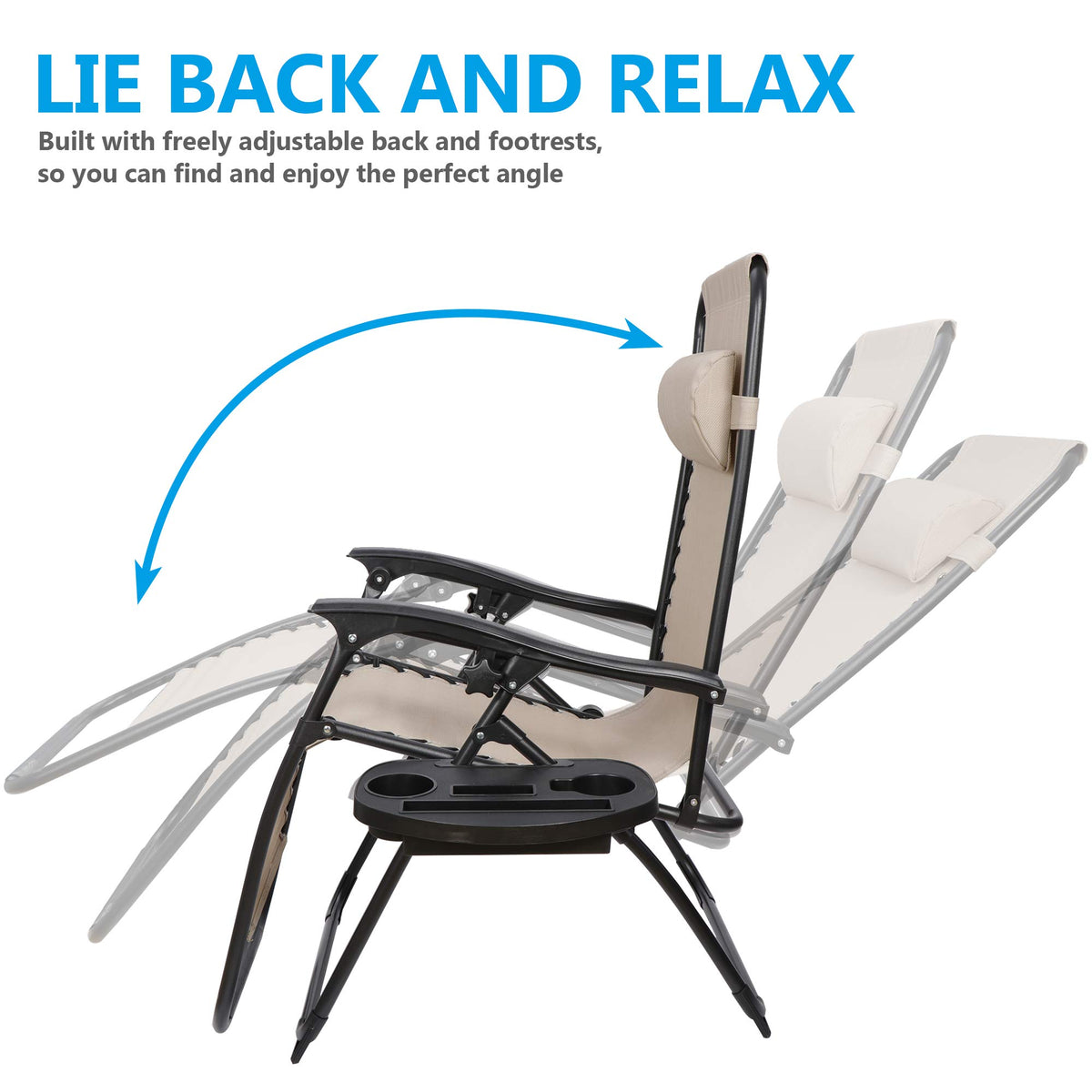 Zero Gravity Chair Set of 2 Folding Recliner with Cup Holder Tray and Pillow T5551