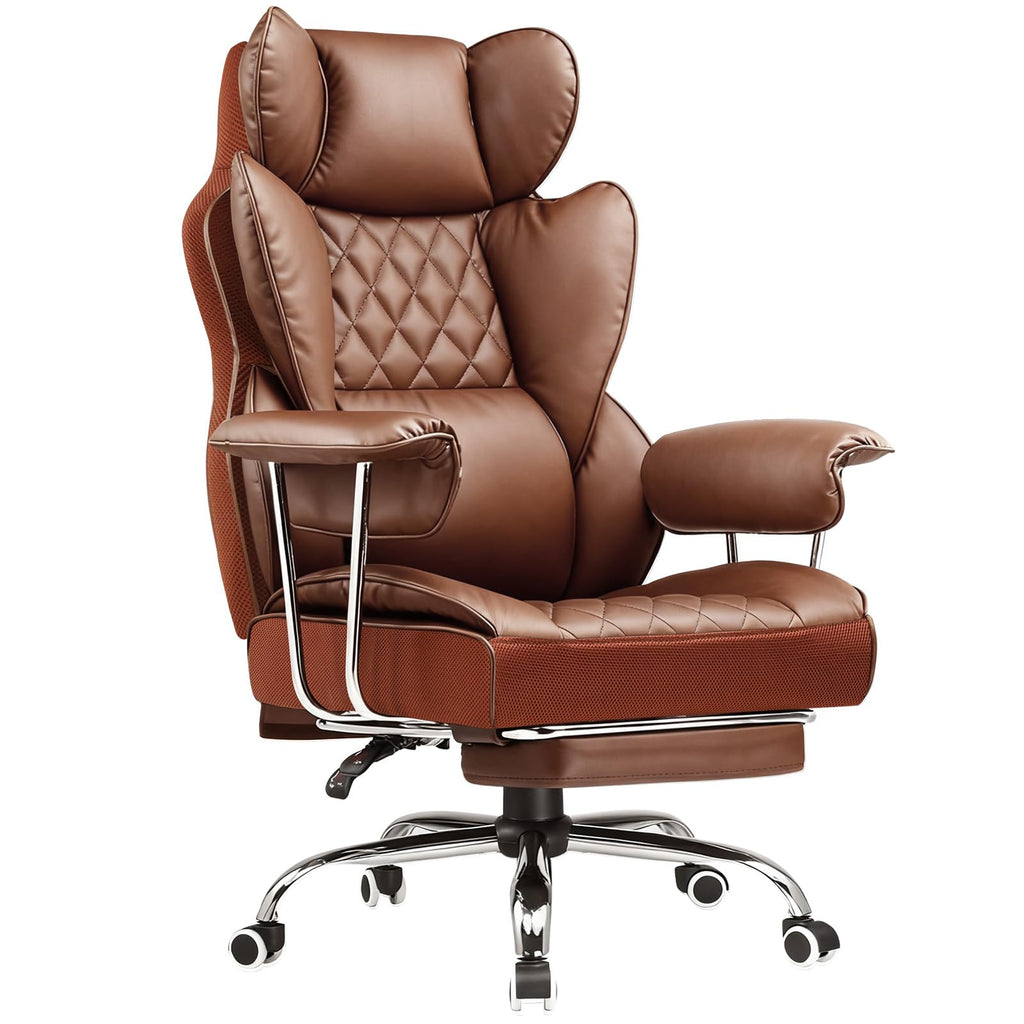 Big and Tall High Back Leather Office Chair with Footrest Q69109