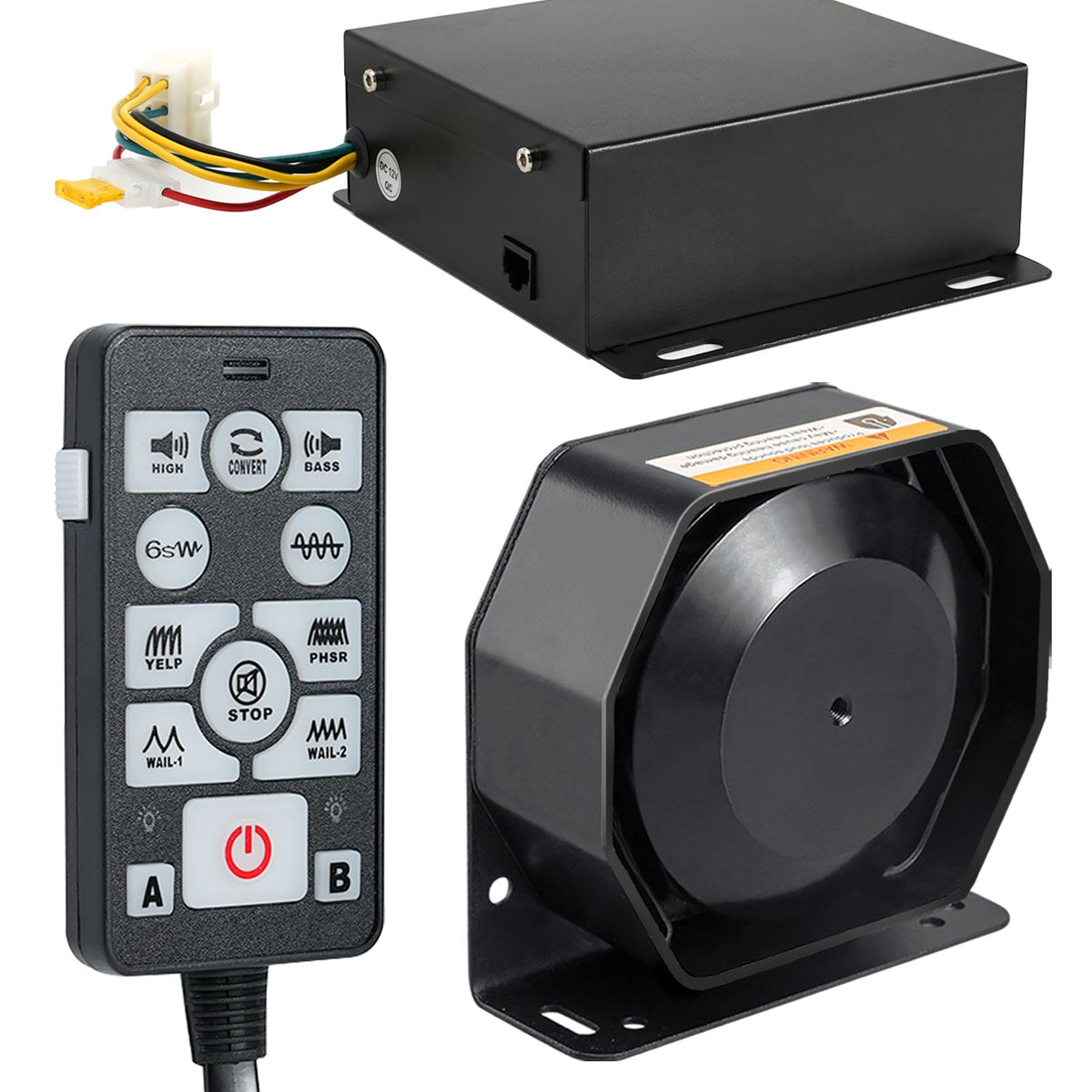 200W Emergency Slim Horn Speaker Siren PA System with Handheld Microphone K4731