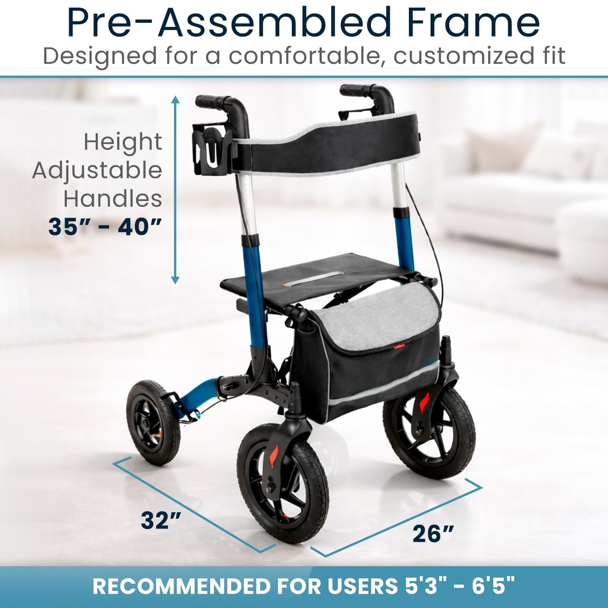 All-Terrain Rollator Walker with 12” Pneumatic Wheels U4610