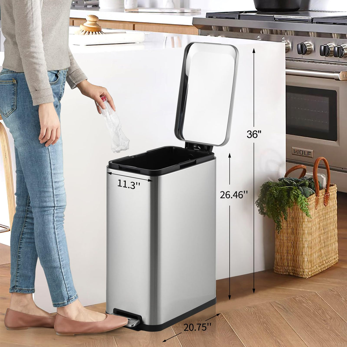 50L Slim Stainless Steel Kitchen Trash Can Z41453