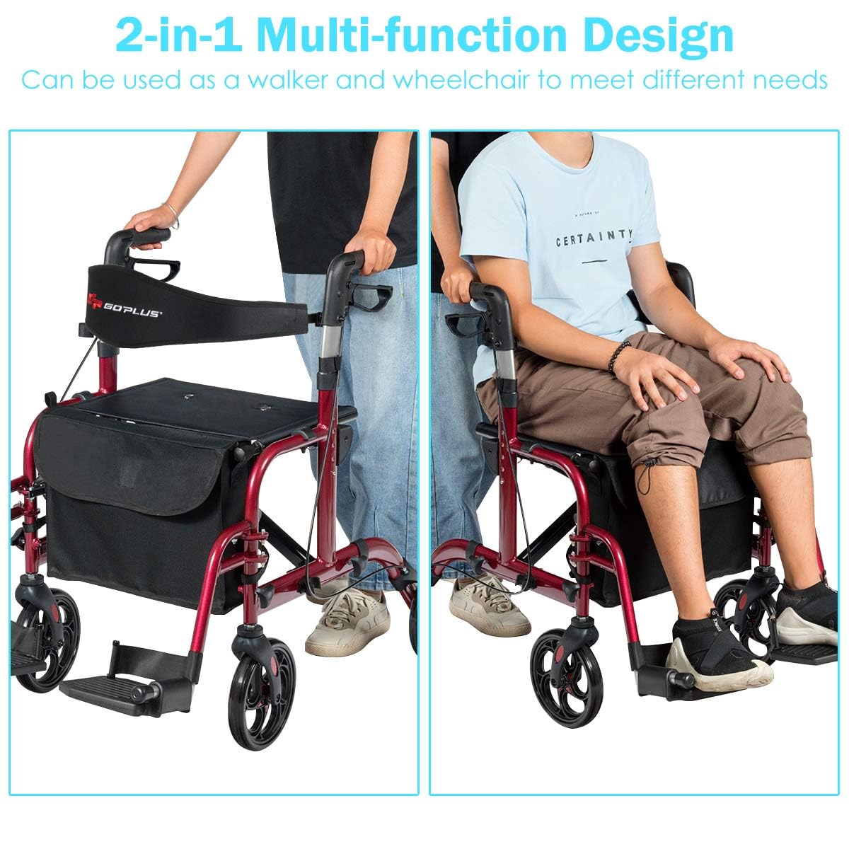 2 in 1 Folding Rollator Walker with Seat S70332
