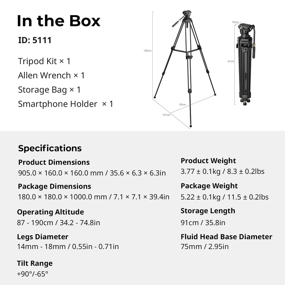 Carbon Fiber Tripod with Fluid Head V6178