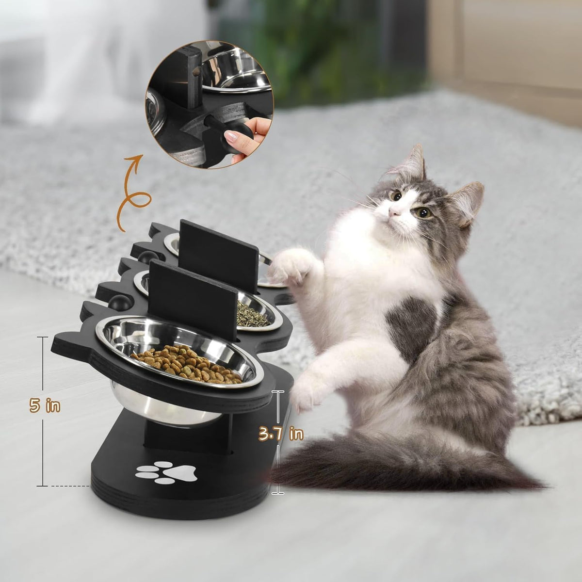 Raised Cat Bowls with 3 Stainless Steel Bowls D268