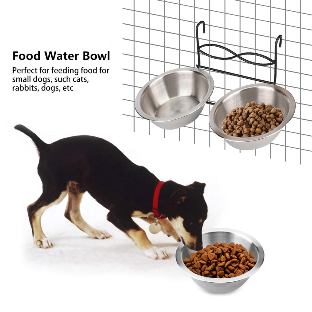 Stainless Steel Hanging Pet Bowls, 2 Bowls 1 Hook F261