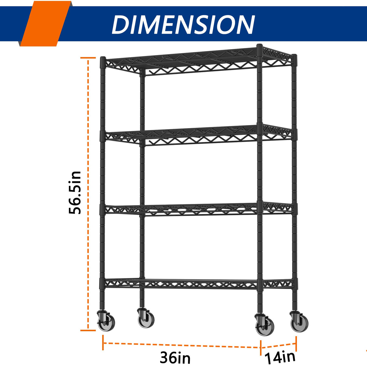 4-Shelf Adjustable Metal Storage Shelving Unit on Wheels, Black E525834