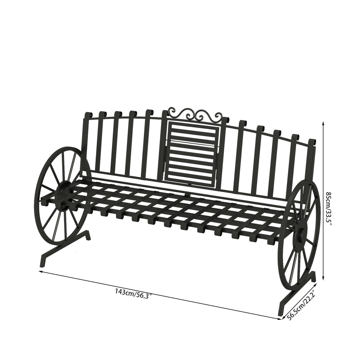 Black Outdoor Garden Bench with Built-in Table K779