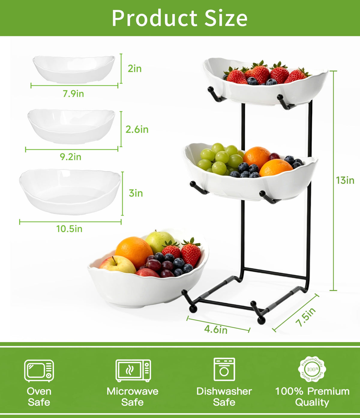 3 Tier Ceramic Fruit Bowl with Metal Stand P8228