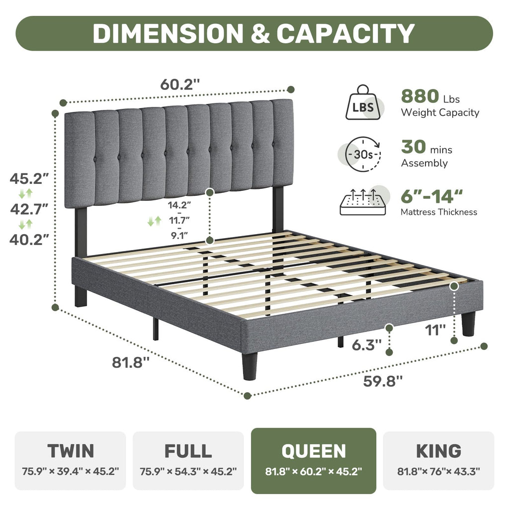 Queen Size Bed Frame with Headboard J1357