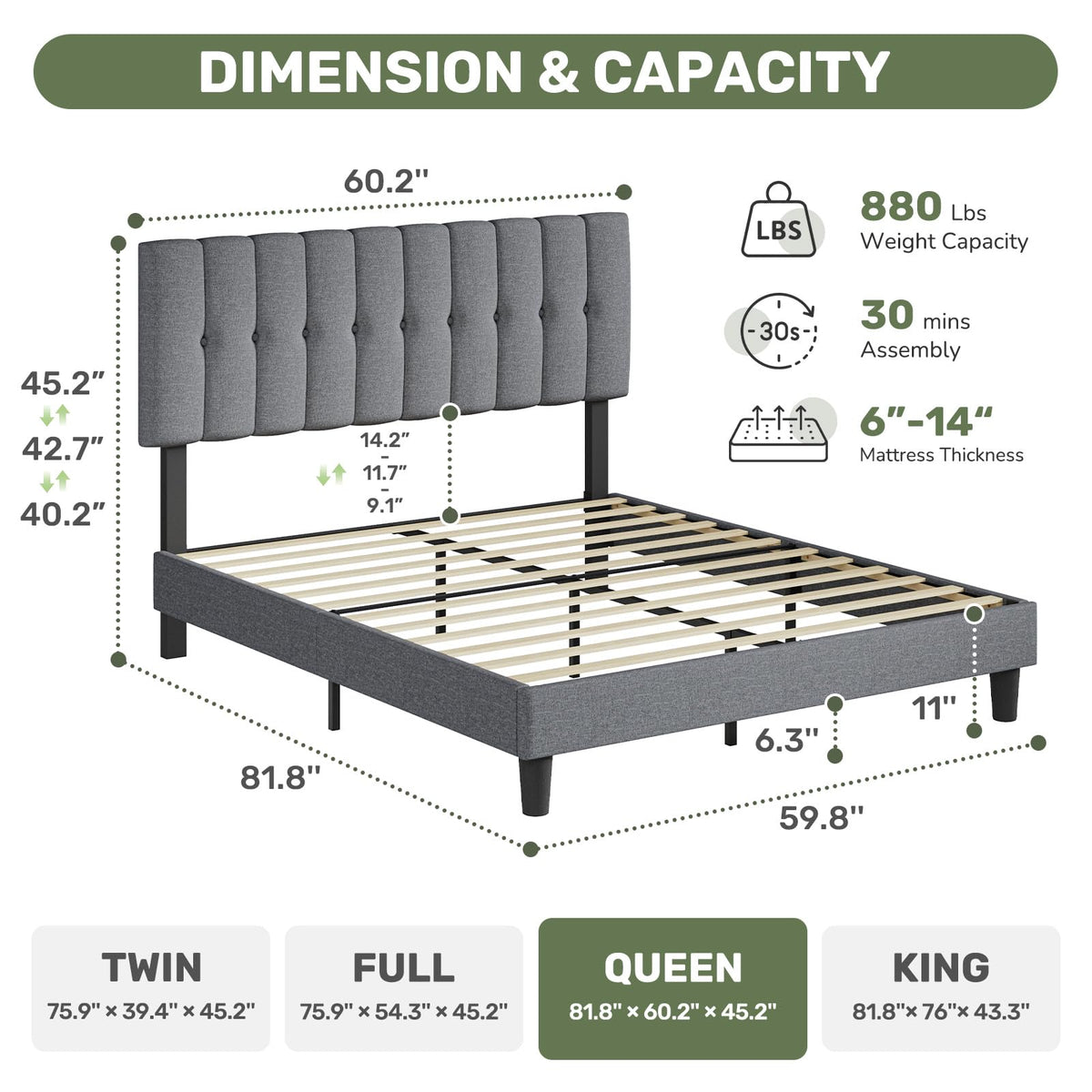 Queen Size Bed Frame with Headboard J1357