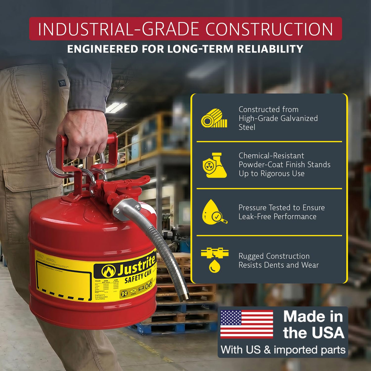 Red Galvanized Steel Gasoline Safety Can W309613