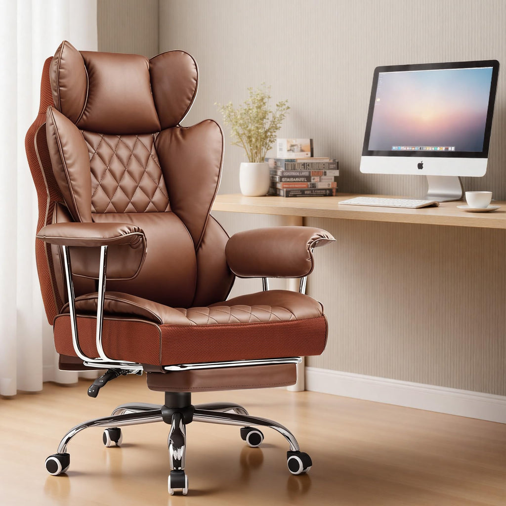 Big and Tall High Back Leather Office Chair with Footrest Q69109