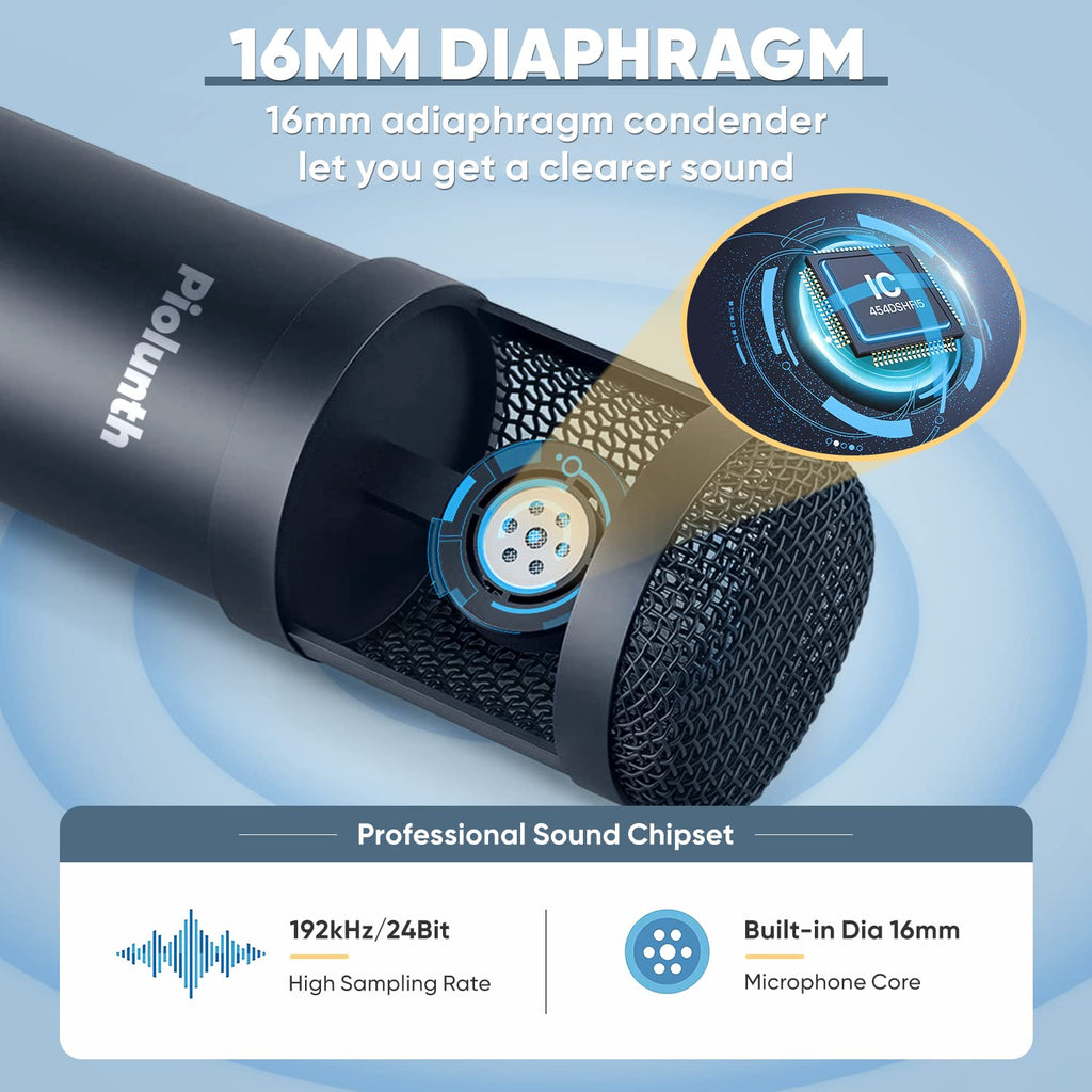 USB Microphone 192kHz/24bit Cardioid Condenser Studio Mic Kit with Boom Arm Y371
