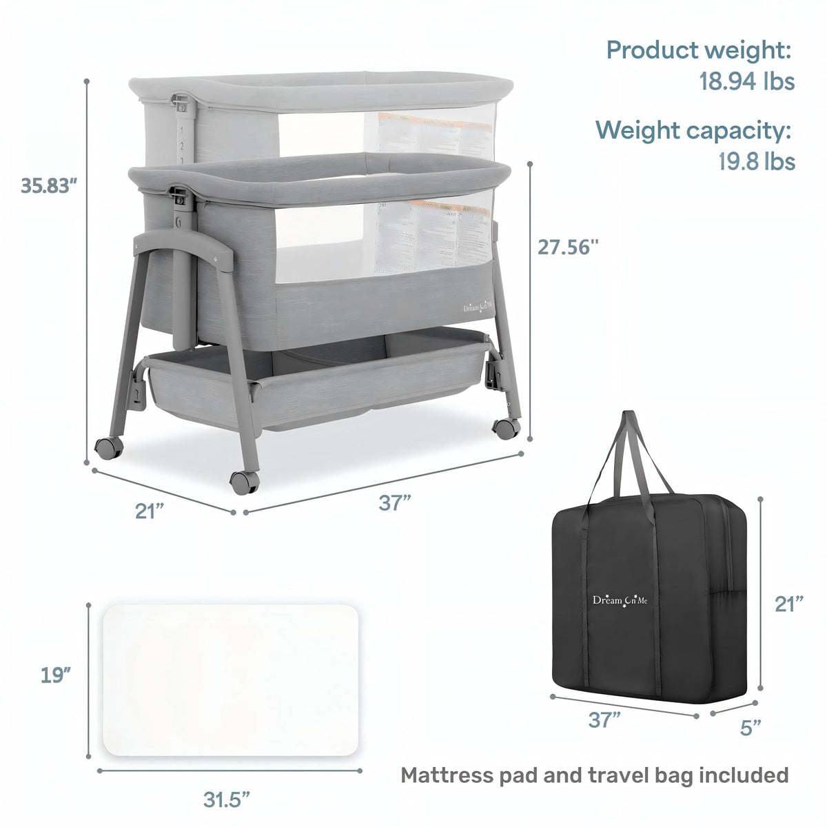 Foldable Portable Bassinet - Gray C2388
