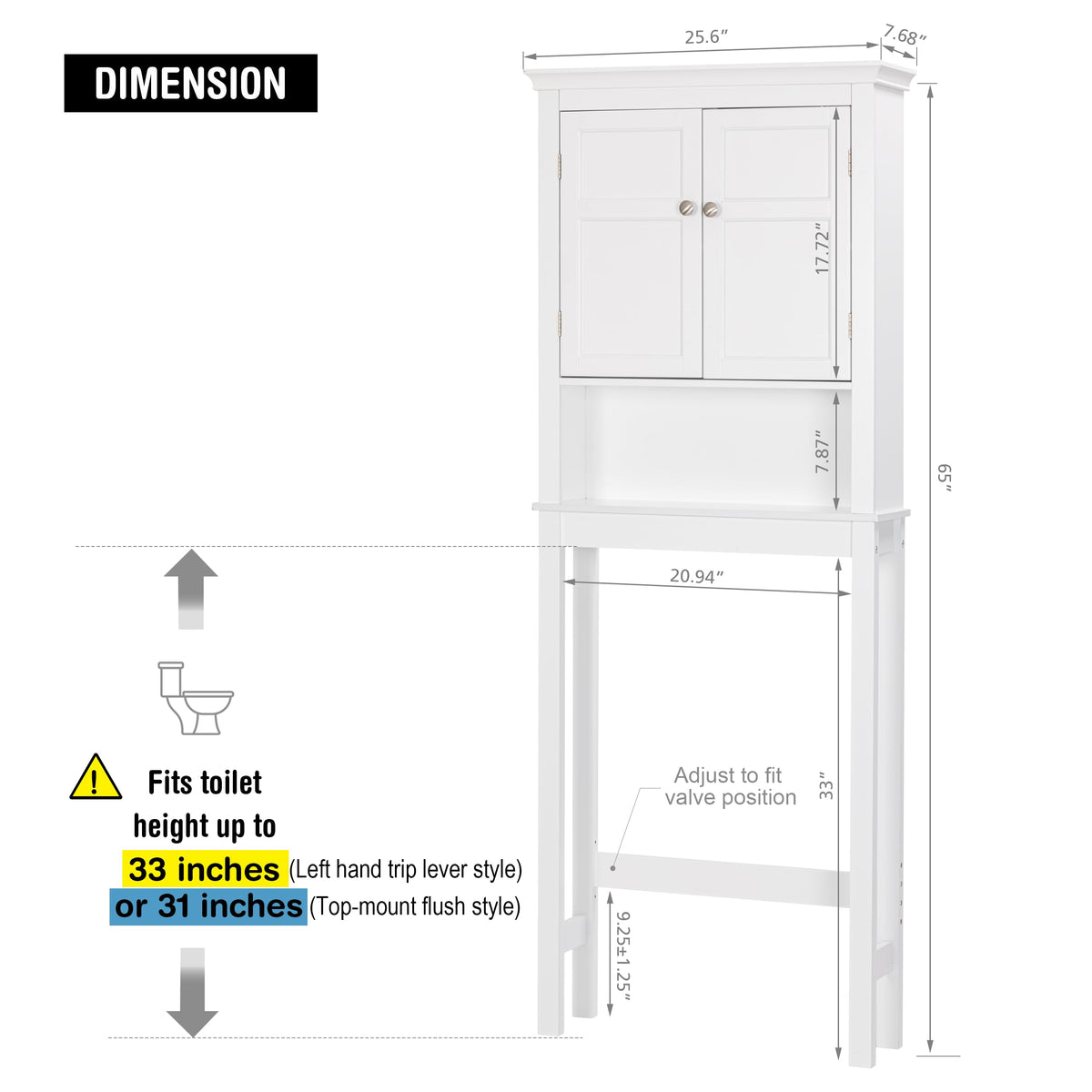 Over the Toilet Storage Cabinet with Doors and Adjustable Shelf I618944