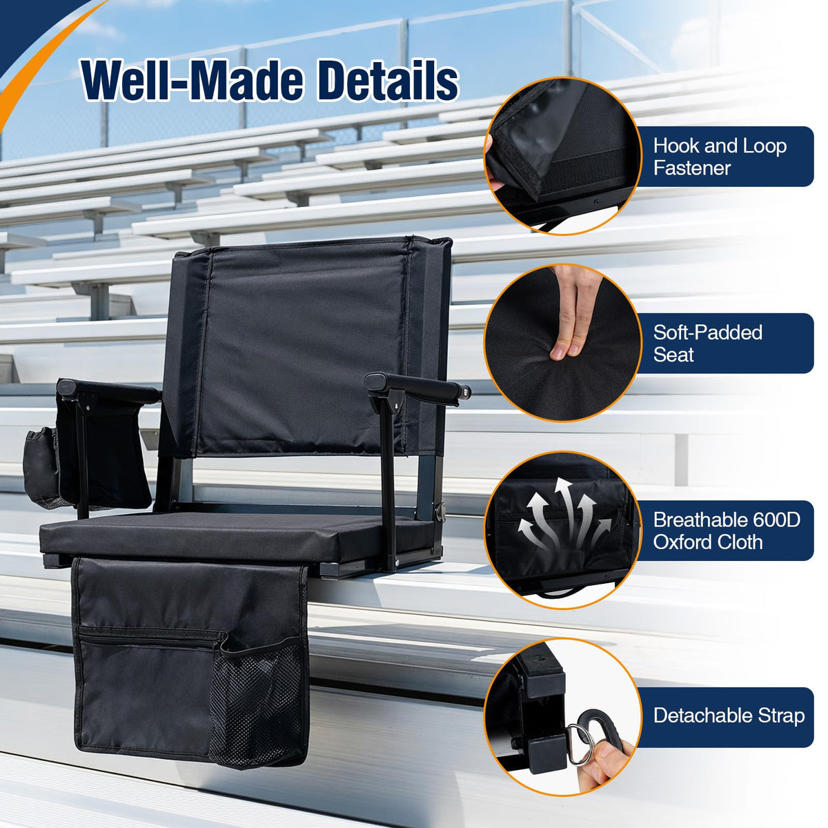 2 Pack Stadium Seats with Back Support & Cup Holders C363