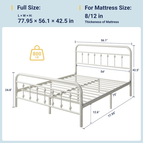 14 Inches Full Size Off White Metal Platform Bed Frame A62057