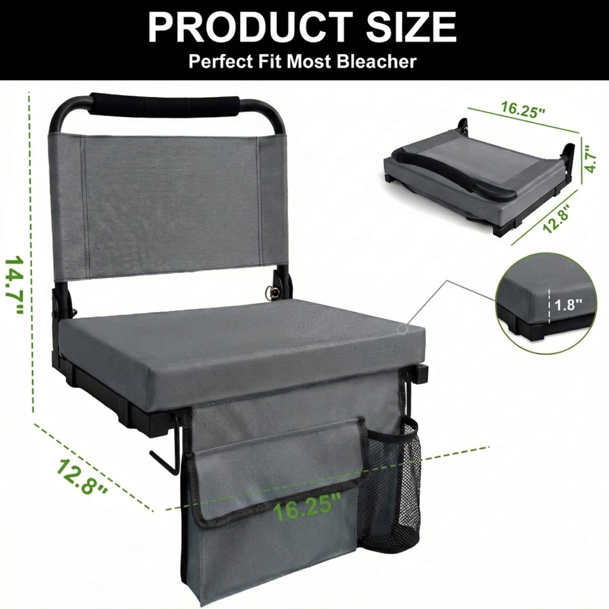 Folding Bleacher Seat with Back Support, Cushion and Shoulder Strap U998615