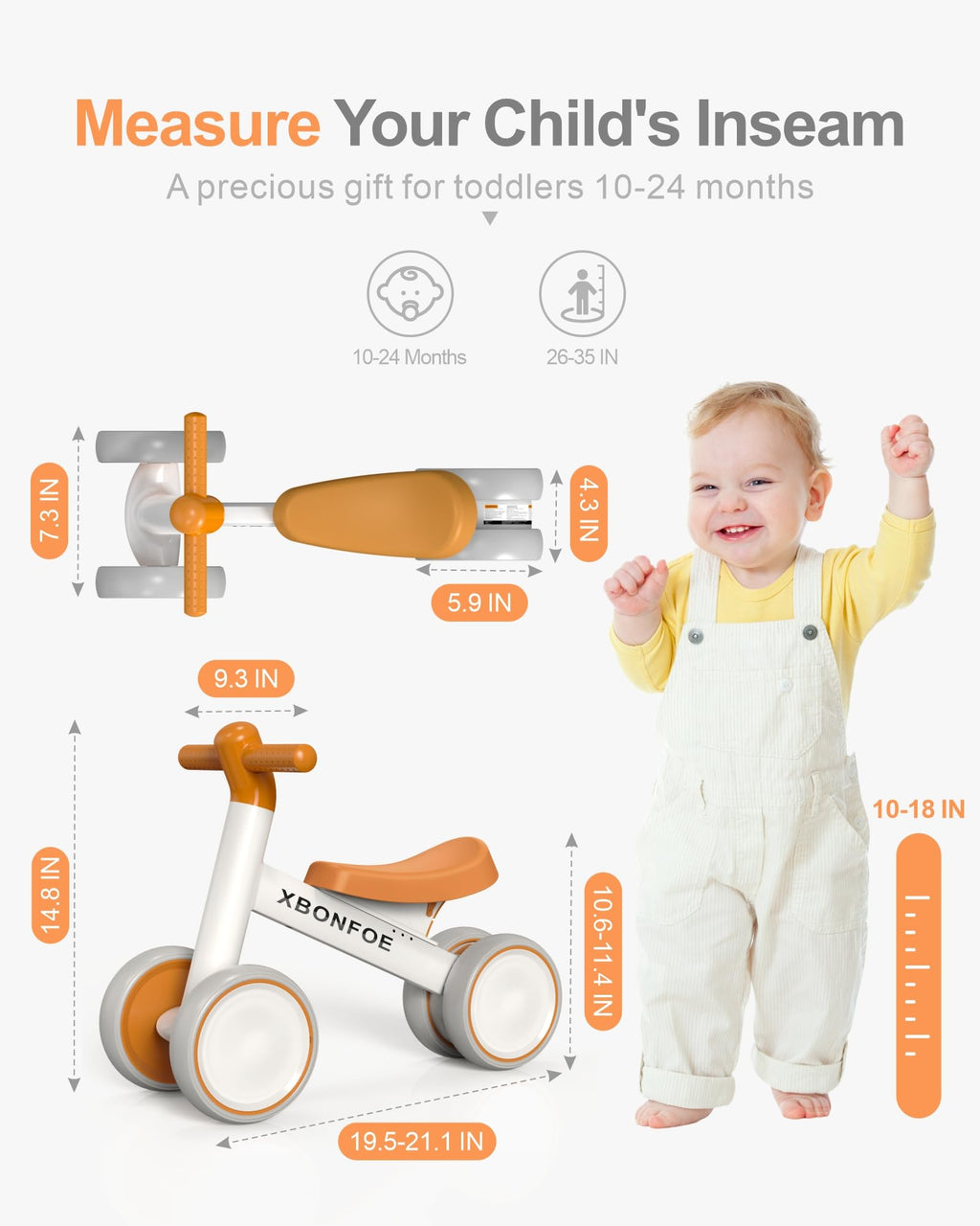 10-24 Month No Pedal Balance Bike with 4 Wheels I5400