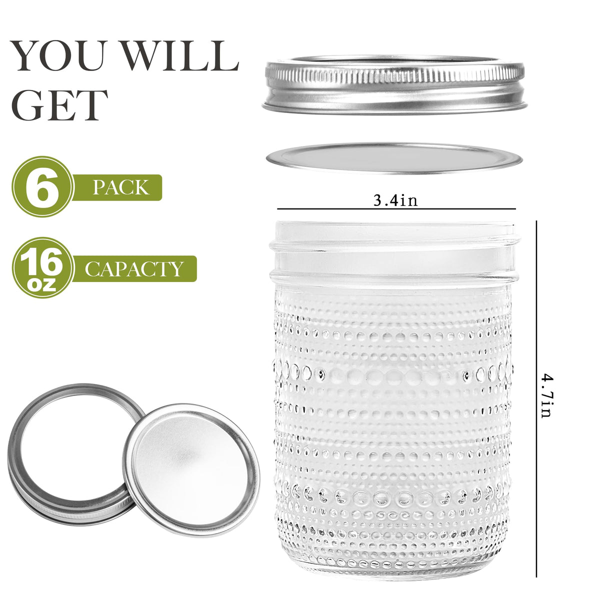 16 Oz Wide Mouth Glass Mason Jars 6 Packs Z871032