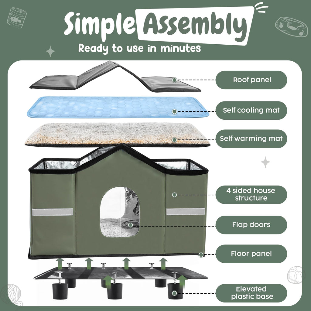 Insulated Outdoor Cat House with Self Warming & Self Cooling Mat F423534