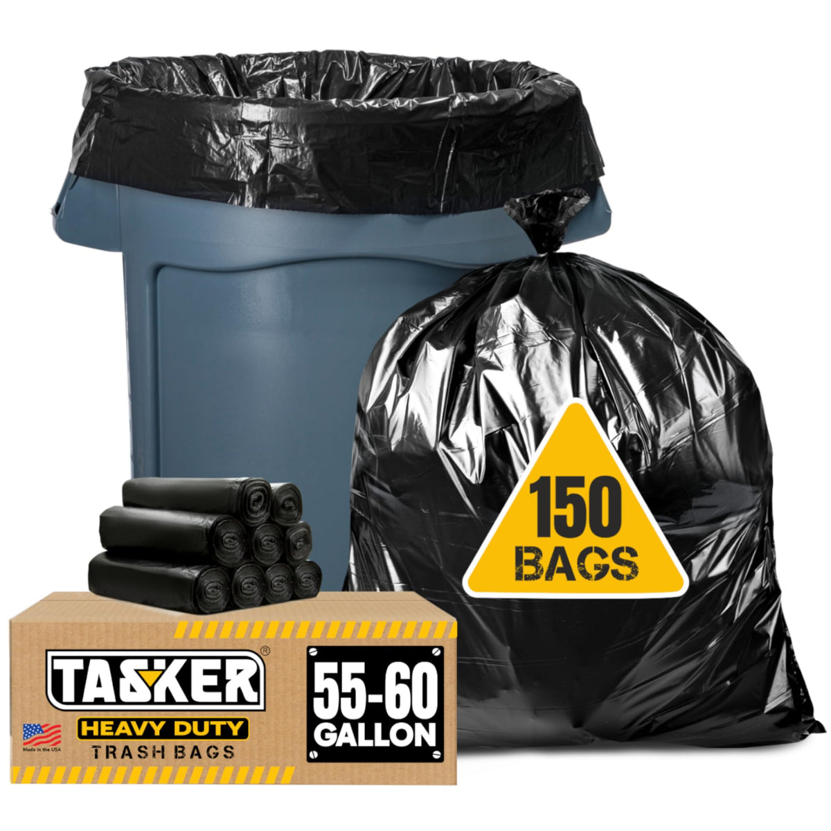 55-60 Gallon Heavy Duty Black Trash Bags 150 Bags T682065