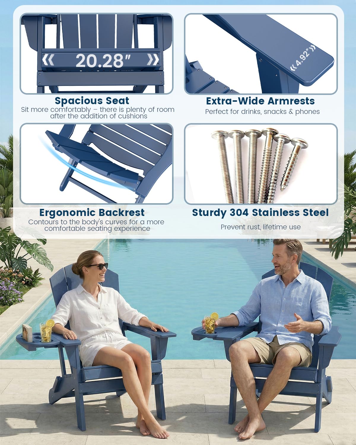 Folding Adirondack Chair Set of 8 with Cup Holder W7096