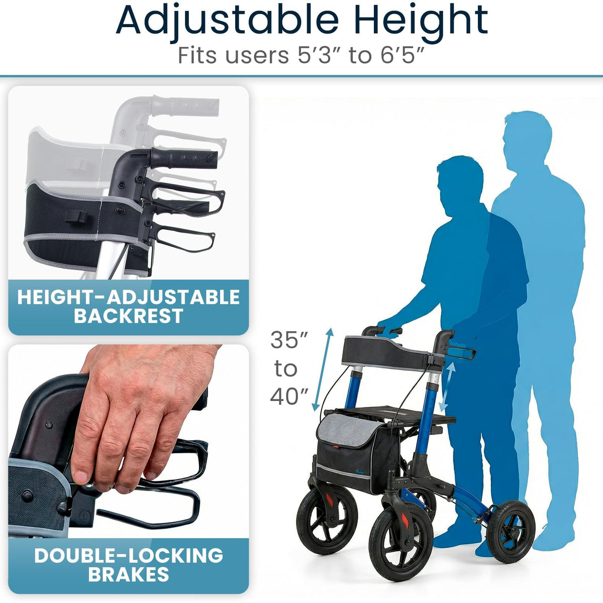 All-Terrain Rollator Walker with 12” Pneumatic Wheels U4610