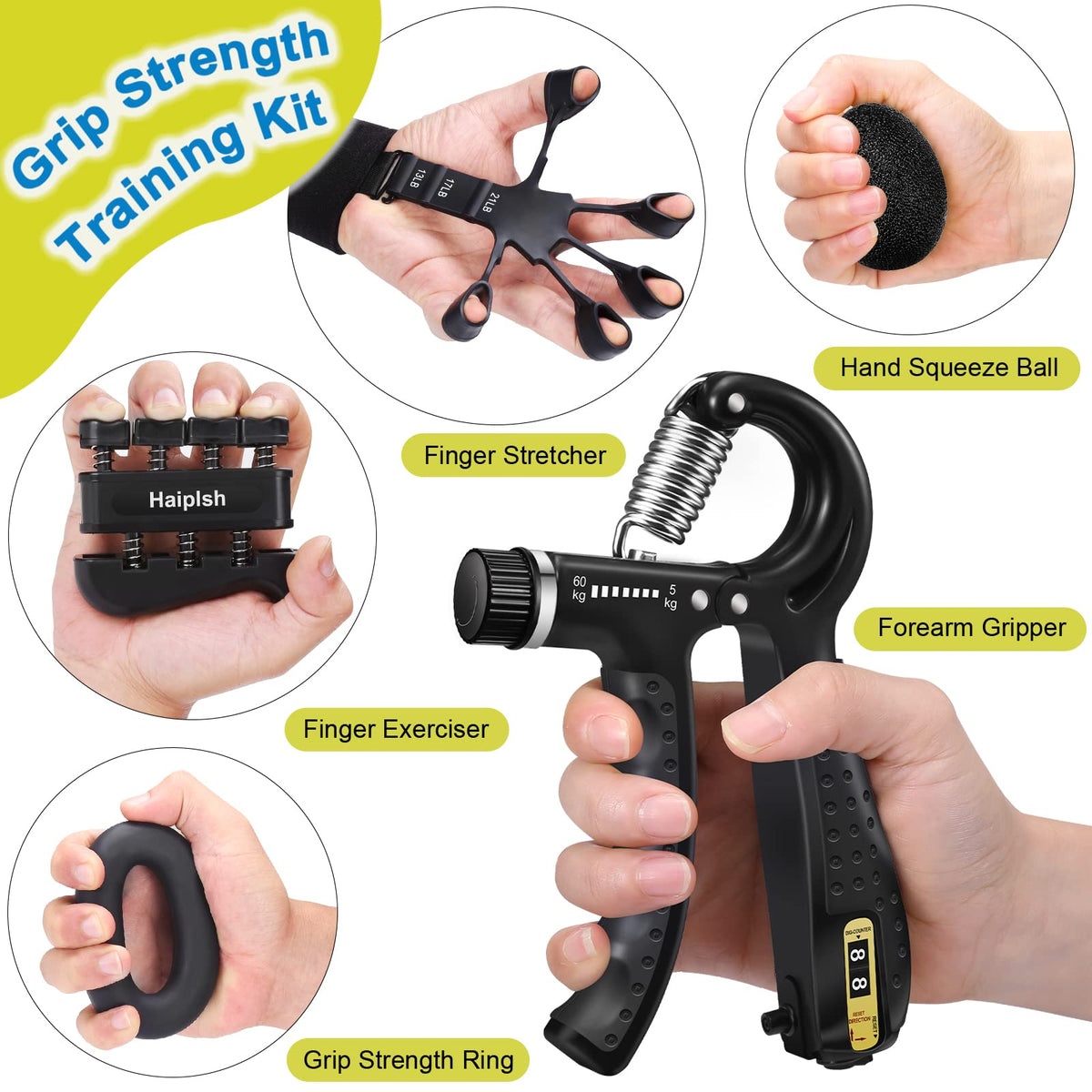 5 Pack Silicone Hand Grip Strengthener Kit Q192