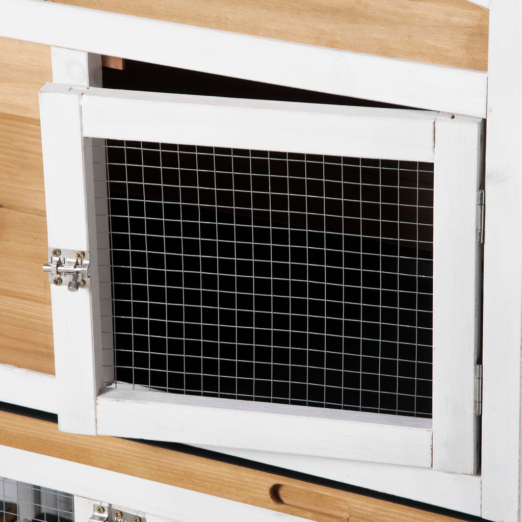 White Wooden Rabbit Hutch with Ramp W812959