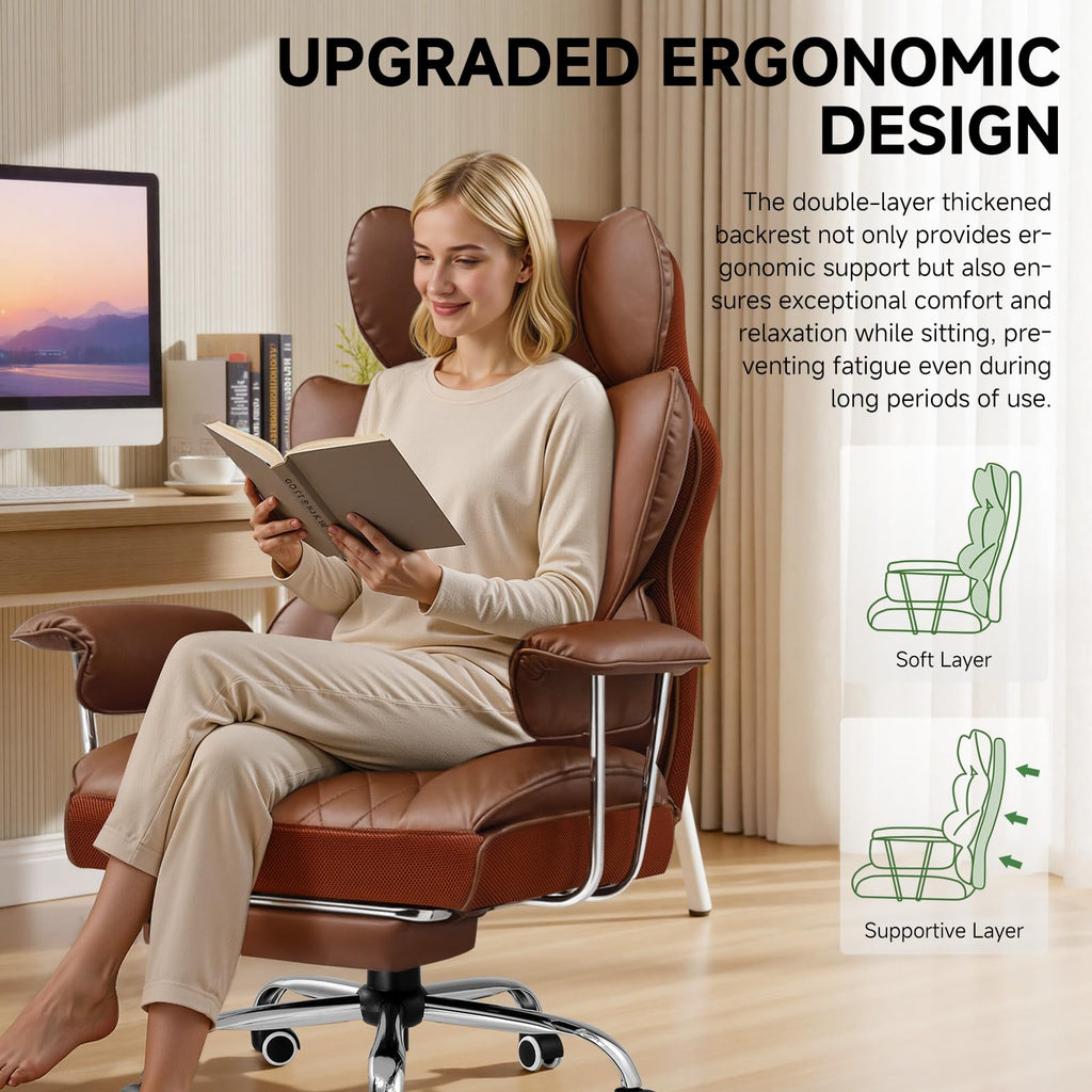 Big and Tall High Back Leather Office Chair with Footrest Q69109