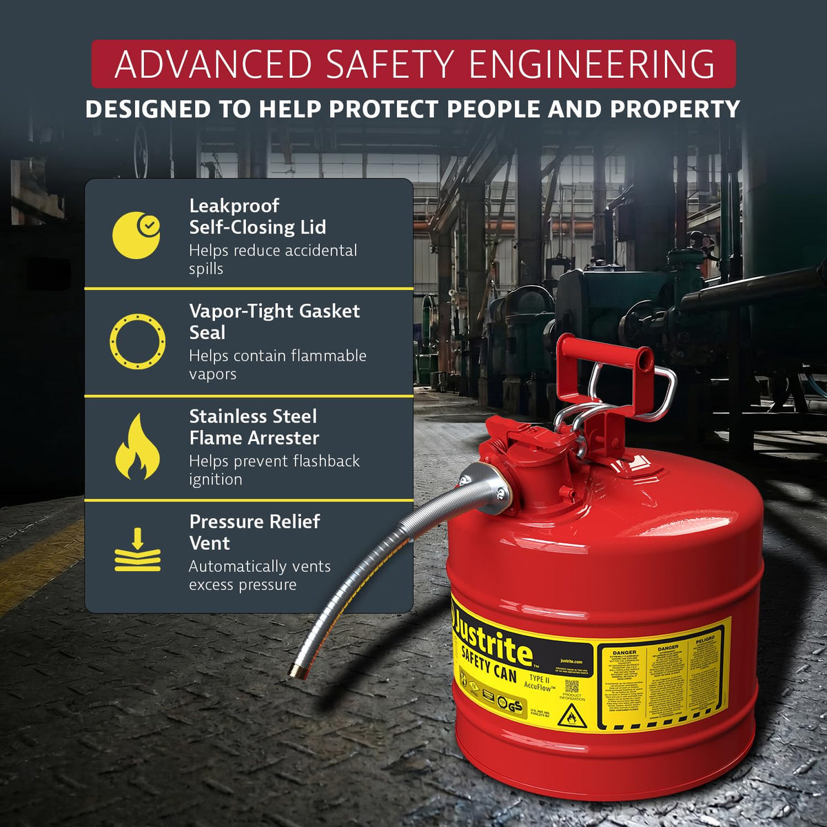 Red Galvanized Steel Gasoline Safety Can W309613