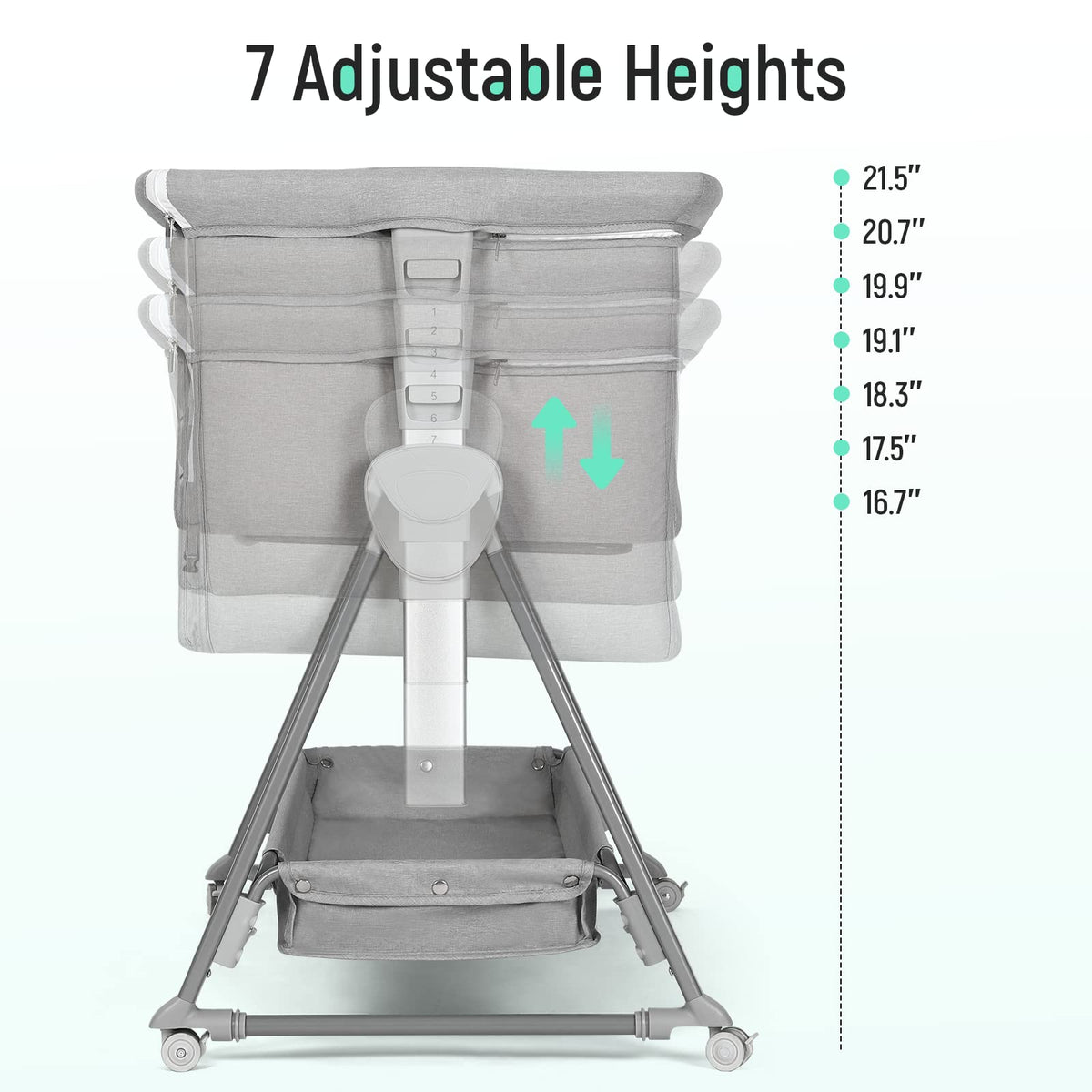 Baby Bassinet with 7 Adjustable Height, Breathable Mesh & Mattress B4265
