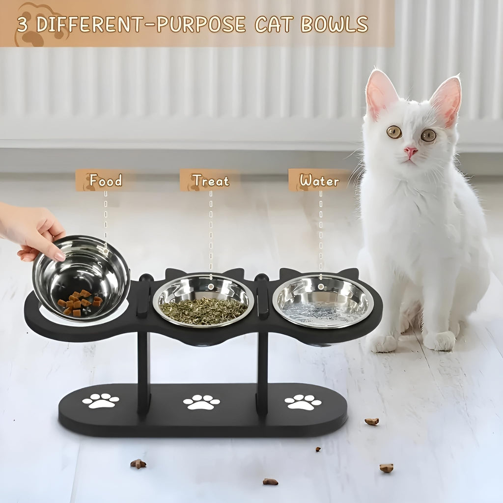 Raised Cat Bowls with 3 Stainless Steel Bowls D268