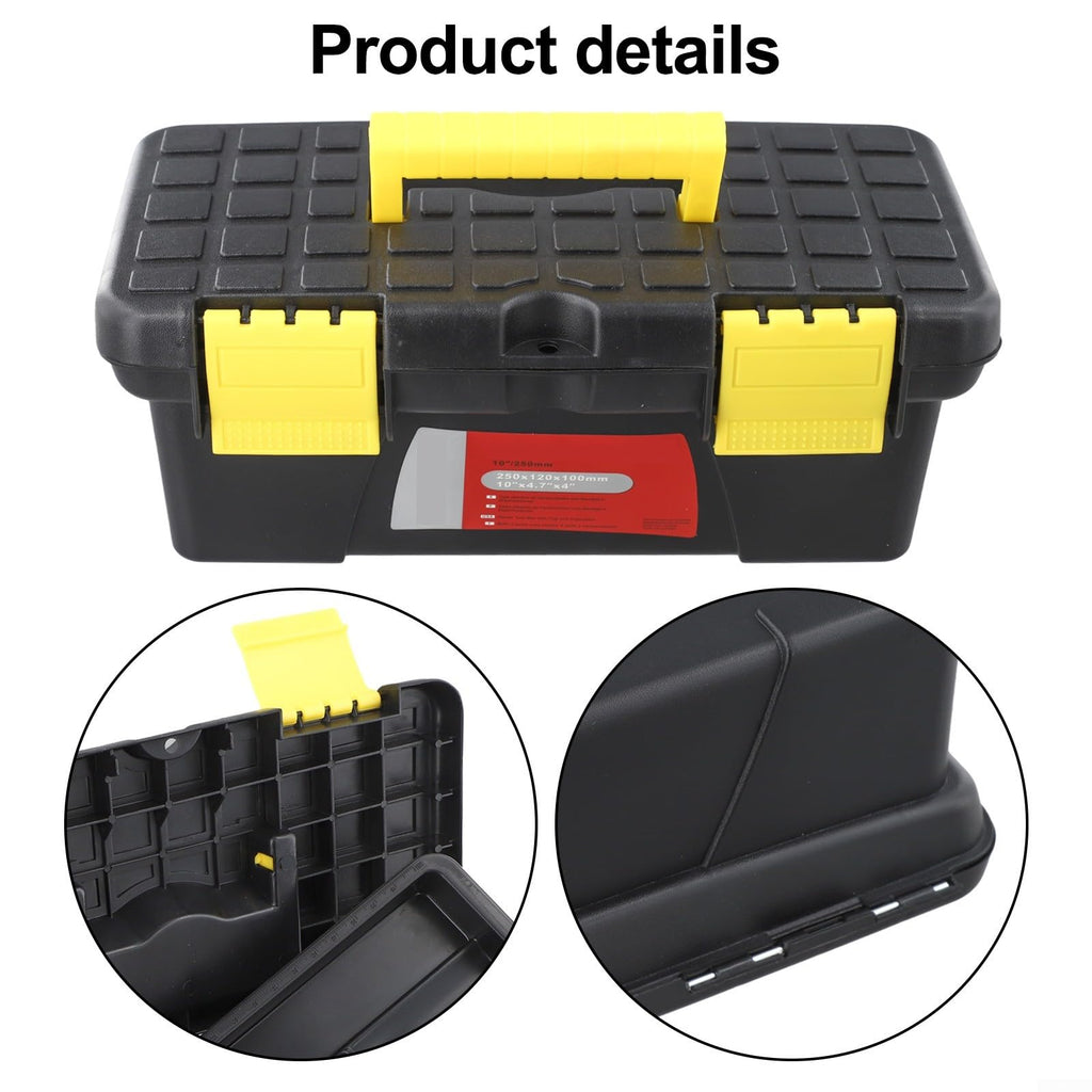 10 Inch Plastic Toolbox with Dual Layer Organization and Secure Latch, Black L567178