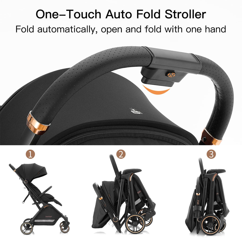 Gravity Folding Baby Stroller with Canopy & Cup Holder, Black C40556