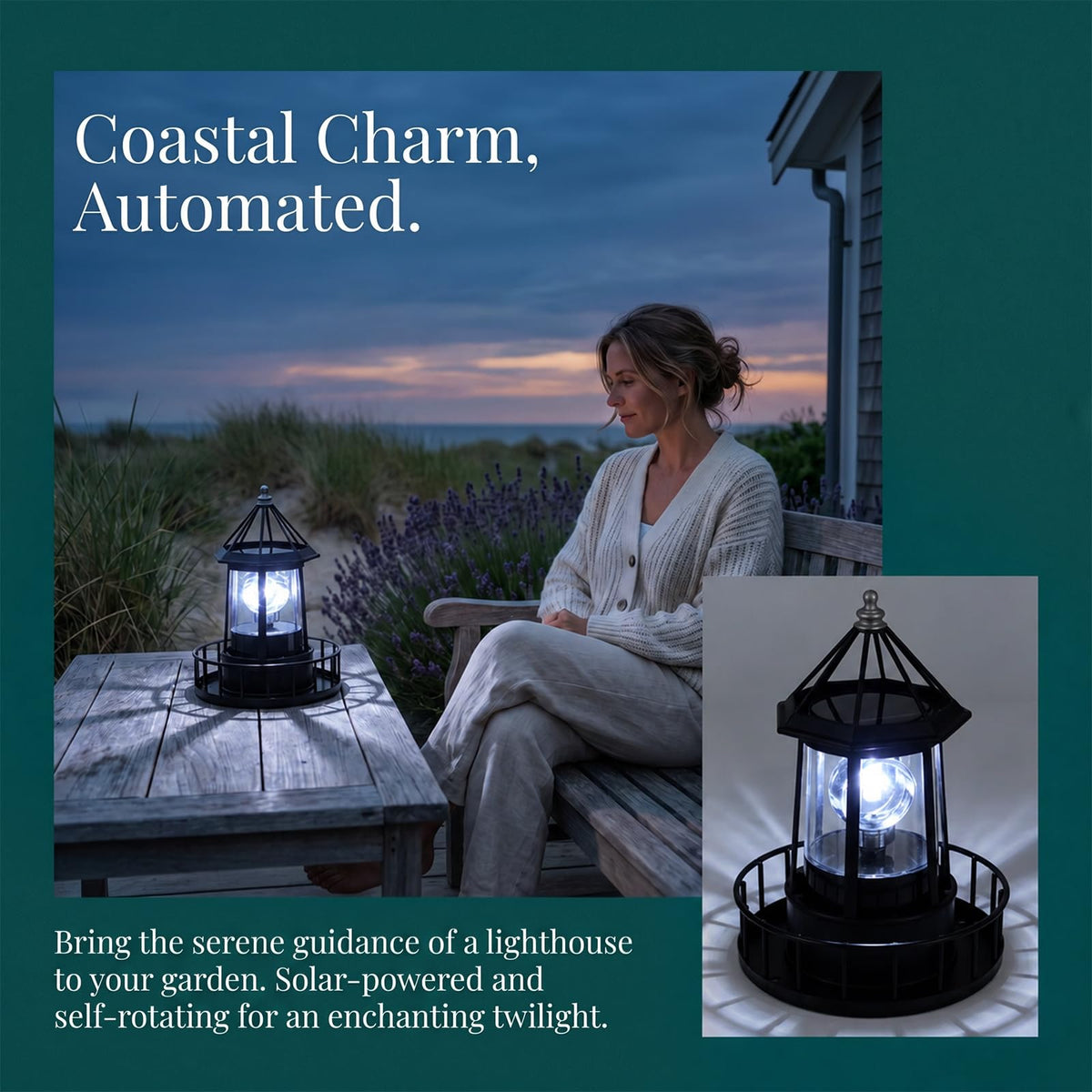 Solar Lighthouse Rotating LED Light IP65 Waterproof Outdoor Lamp F1342