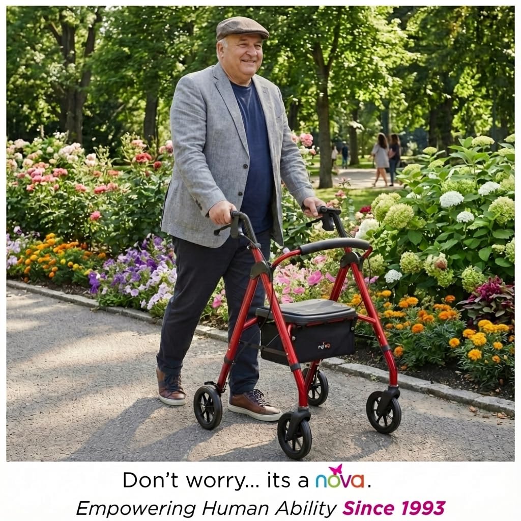 Heavy Duty Bariatric Rollator Walker, 450 lb Capacity, 8” All-Terrain Wheels, Red G68099