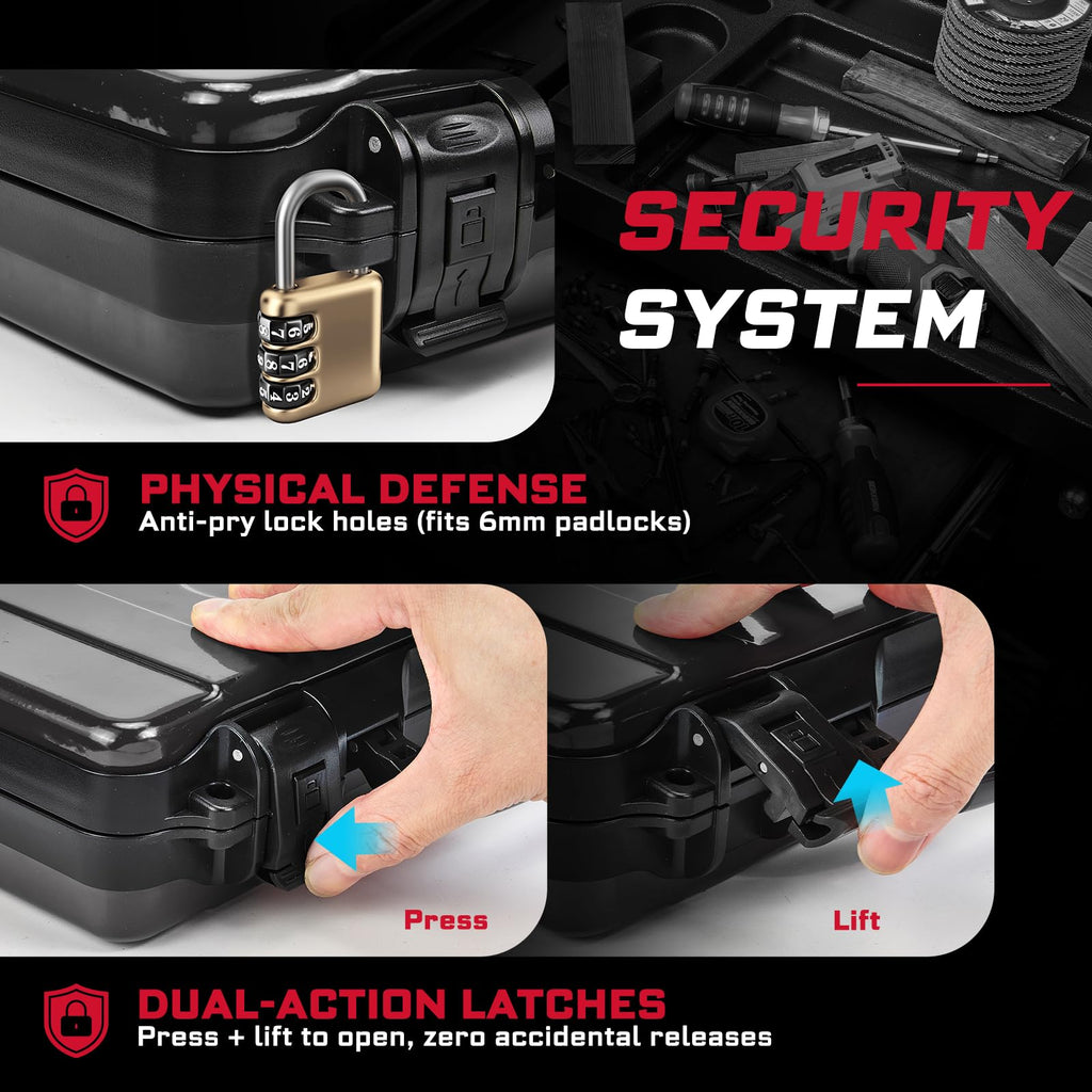Black Steel Tool Box with Safety Latch and Handle F777139