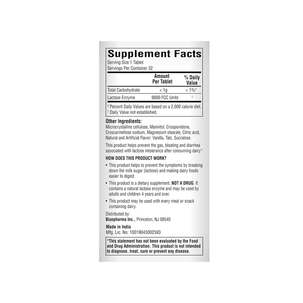 Lactase Enzyme Chewable Tablets 32 Count M9577